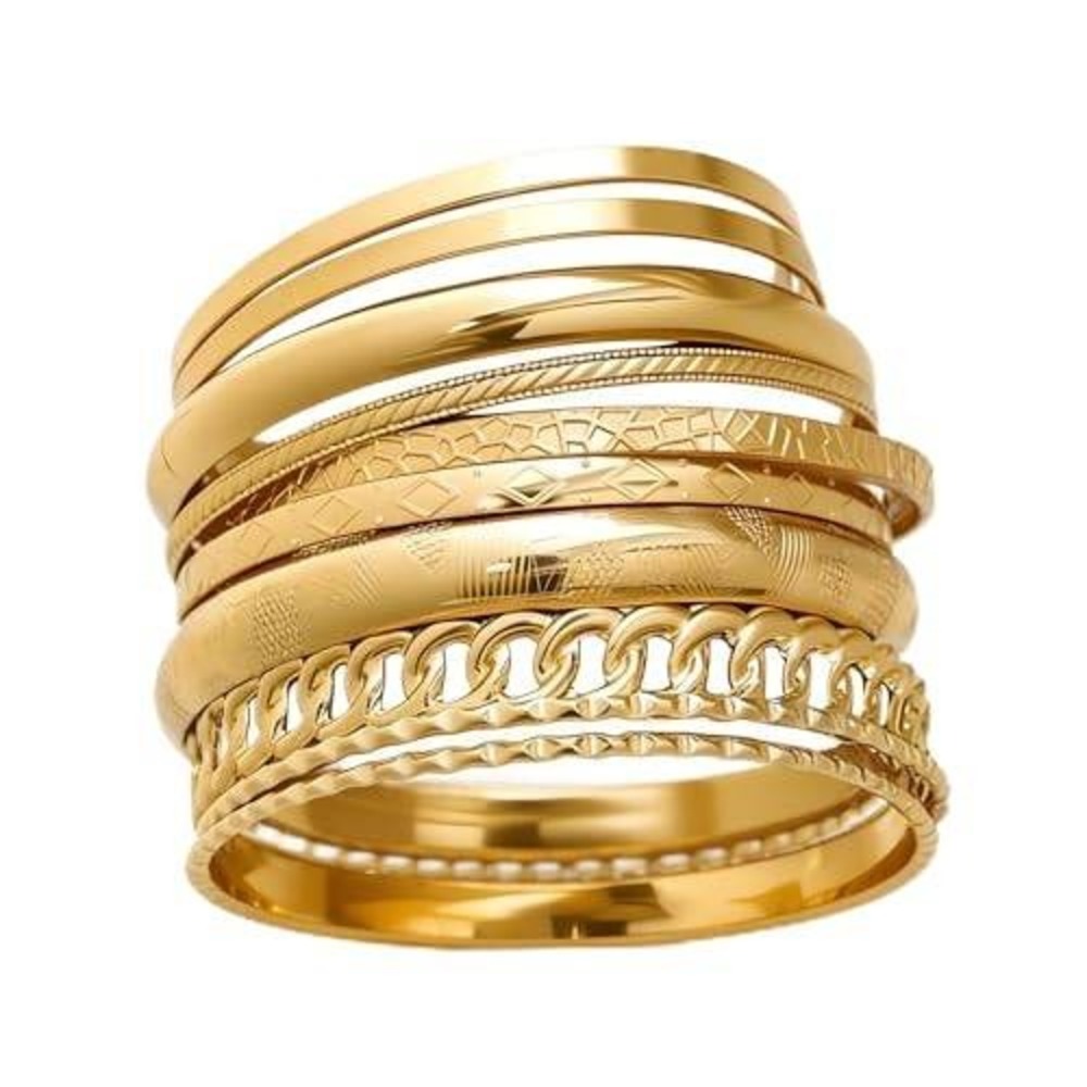 Gold Bangle Bracelet Set Stackable Multi Texture Boho Layered Jewelry 10 Piece